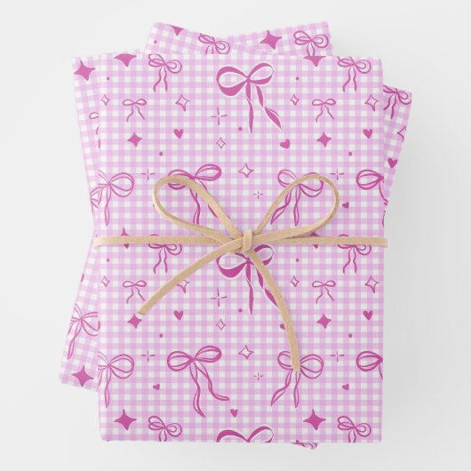 Cute Pink Bow Wrapping Paper (In situ)