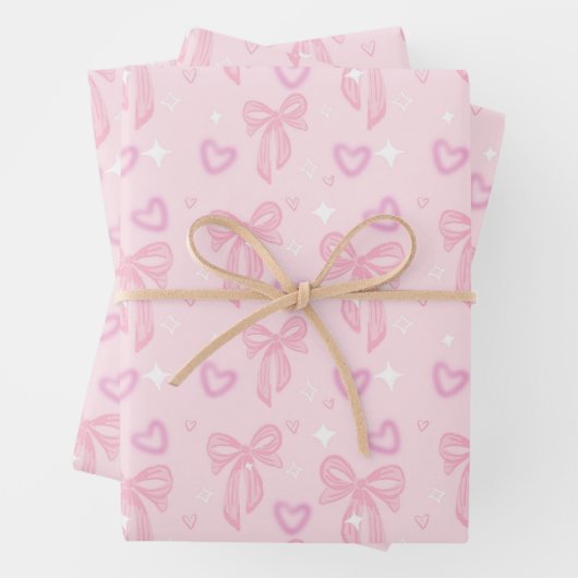 Cute Pink Bow Wrapping Paper (In situ)