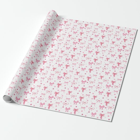 Cute Pink Bow Wrapping Paper Cadeaupapier (Uitgerold)