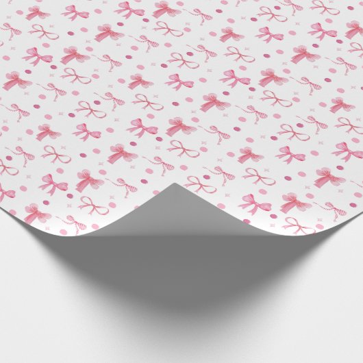 Cute Pink Bow Wrapping Paper Cadeaupapier (Hoek)