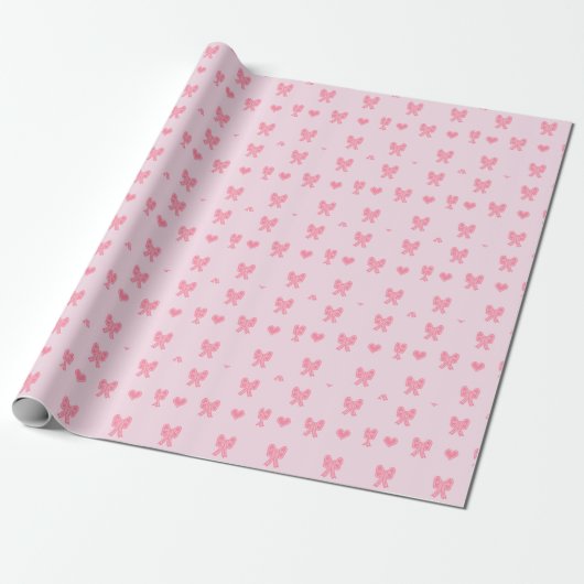 Cute Pink Bows and Hearts Coque Cadeaupapier (Uitgerold)