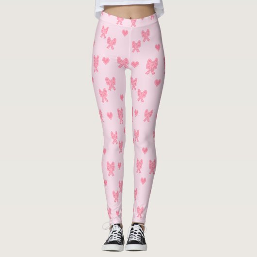  Cute Pink Bows and Hearts Coque Leggings (Voorkant)