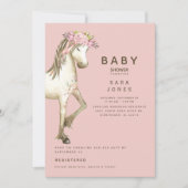 Cute Pink & Brown Waterverf Pony Baby shower Kaart (Voorkant)