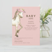 Cute Pink & Brown Waterverf Pony Baby shower Kaart (Staand voorkant)