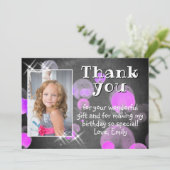 Cute Pink Bubbles Chalkboard Girl Fotodag Bedankkaart (Staand voorkant)