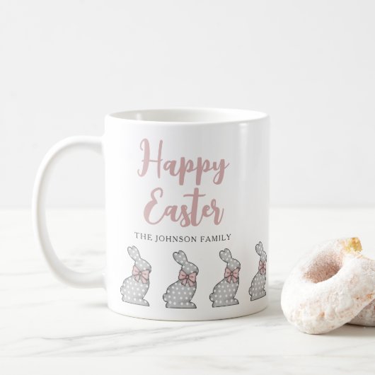 Cute Pink Bunnies Happy Pasen Koffiemok (Met donut)