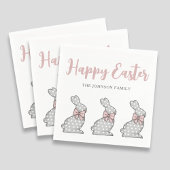 Cute Pink Bunnies Happy Pasen Servet