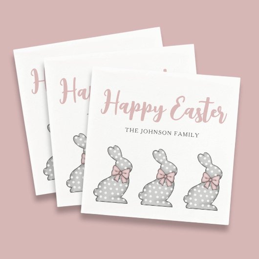 Cute Pink Bunnies Happy Pasen Servet