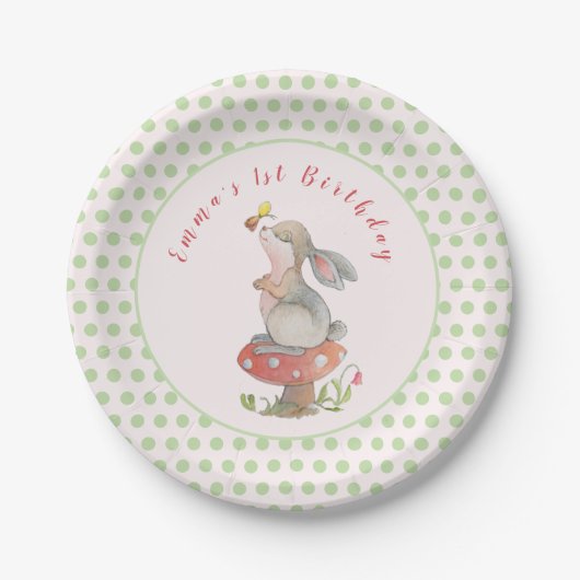 Cute Pink Bunny 1st-jarig Bord papier (Voorkant)