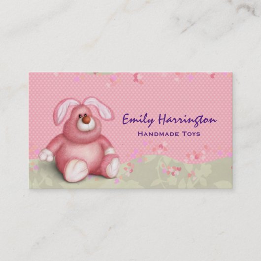 Cute Pink Bunny Afbeelding met hart en met olie Visitekaartje (Voorkant)