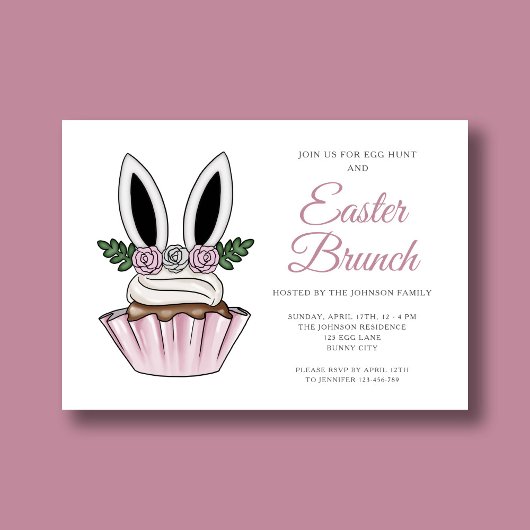 Cute Pink Bunny Ears Easter Brunch Kaart
