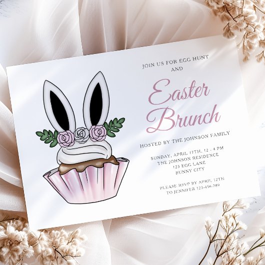 Cute Pink Bunny Ears Easter Brunch Kaart