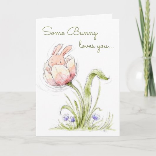 Cute Pink Bunny, een Bunny houdt van je Kaart (Voorkant)