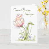 Cute Pink Bunny, een Bunny houdt van je Kaart (Gele Bloem)