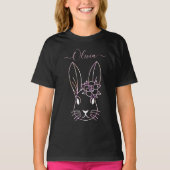 Cute Pink Bunny en Flower. T-Shirt aanpassen (Voorkant)
