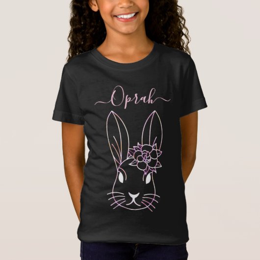 Cute Pink Bunny en Flower. T-Shirt aanpassen (Voorkant)