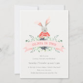 Cute Pink Bunny Foliage Any Age Birthday Invite Bedankkaart (Voorkant)