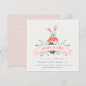 Cute Pink Bunny Foliage Any Age Birthday Invite Bedankkaart (Voorkant / Achterkant)