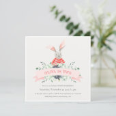 Cute Pink Bunny Foliage Any Age Birthday Invite Bedankkaart (Staand voorkant)