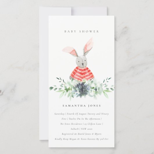 Cute Pink Bunny Garden Fauna Baby shower Invite Bedankkaart (Voorkant)