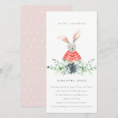 Cute Pink Bunny Garden Fauna Baby shower Invite Bedankkaart (Voorkant / Achterkant)