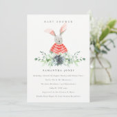 Cute Pink Bunny Garden Foliage Baby shower Invite Bedankkaart (Staand voorkant)