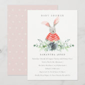 Cute Pink Bunny Garden Foliage Baby shower Invite Bedankkaart (Voorkant / Achterkant)