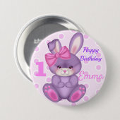 Cute Pink Bunny Girls Birthday Name & Age Button (Voorkant /achterkant)