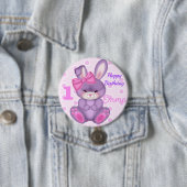 Cute Pink Bunny Girls Birthday Name & Age Button (In situ)