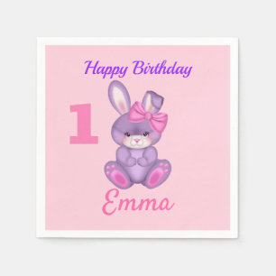 Cute Pink Bunny Girls personaliseren Birthday Pink Servet