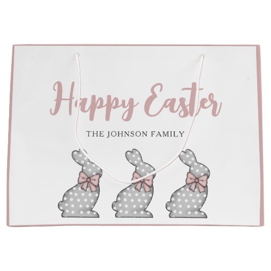 Cute Pink Bunny Happy Pasen Groot Cadeauzakje (Voorkant)