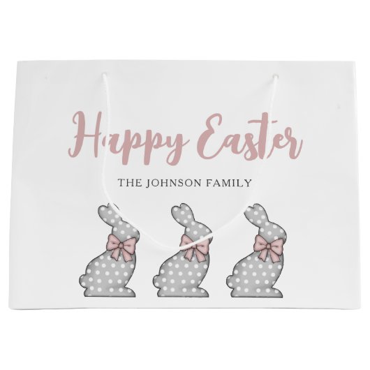 Cute Pink Bunny Happy Pasen Groot Cadeauzakje (Voorkant)