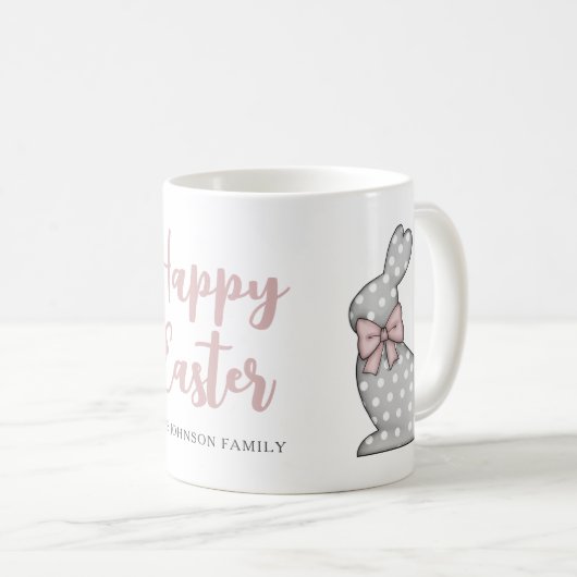 Cute Pink Bunny Happy Pasen Koffiemok (Voorkant rechts)