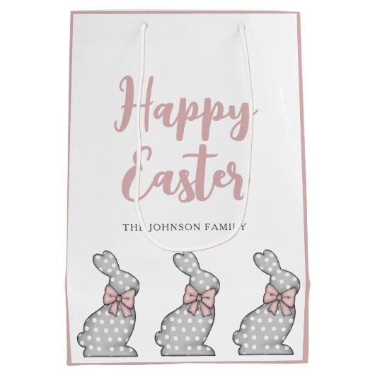 Cute Pink Bunny Happy Pasen Medium Cadeauzakje (Achterkant)