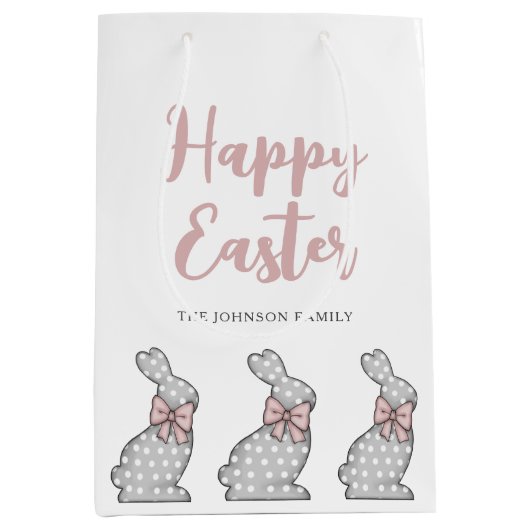 Cute Pink Bunny Happy Pasen Medium Cadeauzakje (Voorkant)