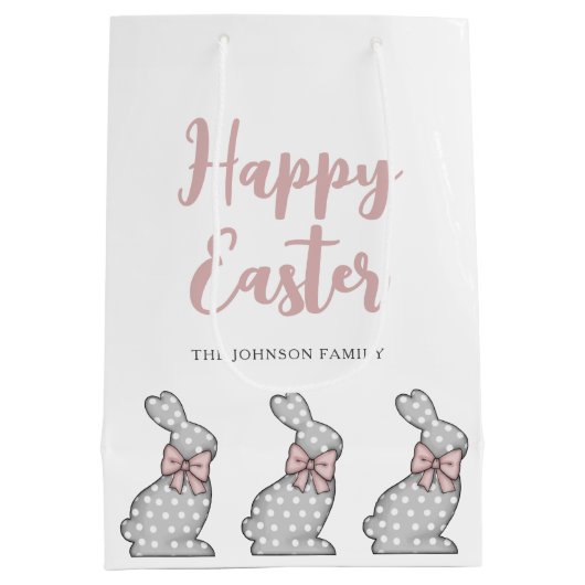 Cute Pink Bunny Happy Pasen Medium Cadeauzakje (Achterkant)