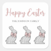 Cute Pink Bunny Happy Pasen Vierkante Sticker (Voorkant)
