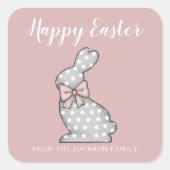 Cute Pink Bunny Happy Pasen Vierkante Sticker (Voorkant)