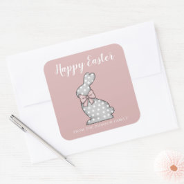 Cute Pink Bunny Happy Pasen Vierkante Sticker