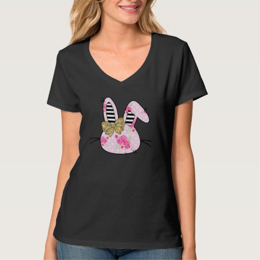 Cute Pink Bunny Head Rabbit Bow Stropdas Paasdag G T-shirt (Voorkant)