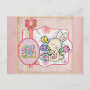 Cute Pink Bunny Kisses Easter Wishes Briefkaart