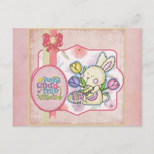 Cute Pink Bunny Kisses Easter Wishes Briefkaart (Voorkant)