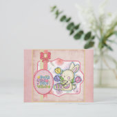 Cute Pink Bunny Kisses Easter Wishes Briefkaart (Staand voorkant)