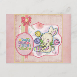 Cute Pink Bunny Kisses Easter Wishes Briefkaart