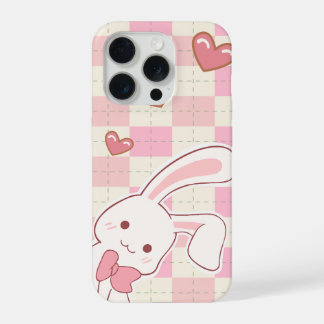 Cute Pink Bunny Phone Case | Kawaii Rabbit Heart P iPhone 15 Pro Case