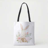 Cute Pink Bunny Rabbit in Basket Waterverven Tote Bag (Voorkant)