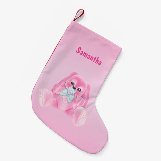 Cute Pink Bunny Rabbit Kleine Kerstsok (Voorkant (Hangend))