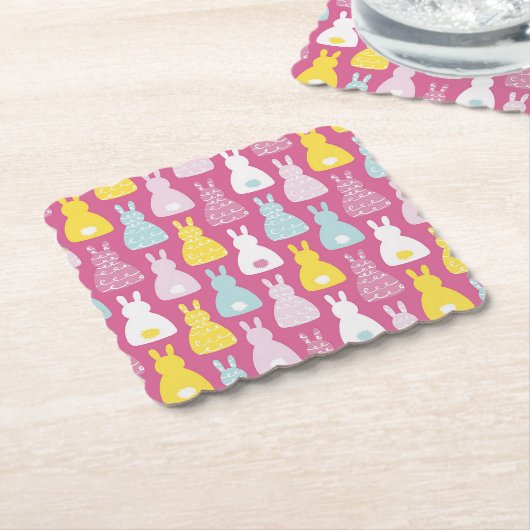 Cute Pink Bunny Rabbit Paper Onderzetter (Gebogen)