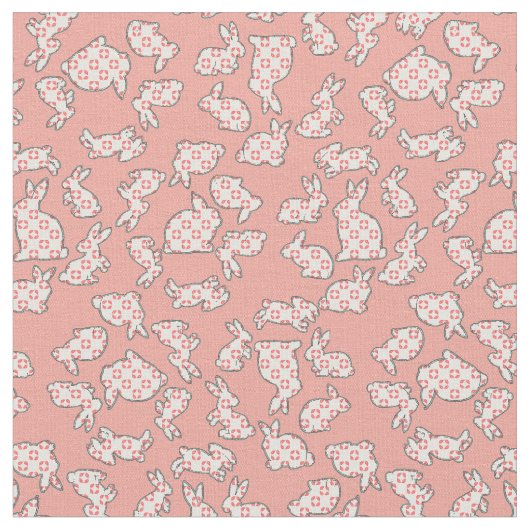 Cute Pink Bunny Rabbits Pattern Stof (Close Up)