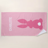 Cute Pink Bunny Silhouette Girls, gepersonaliseerd Strandlaken (Voorkant)